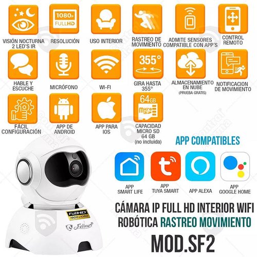 Camara Wifi Ip Alexa Google Robotica Nube Full Hd Seguridad Inalambrica Video Vigilancia Deteccion Movimiento App Audio
