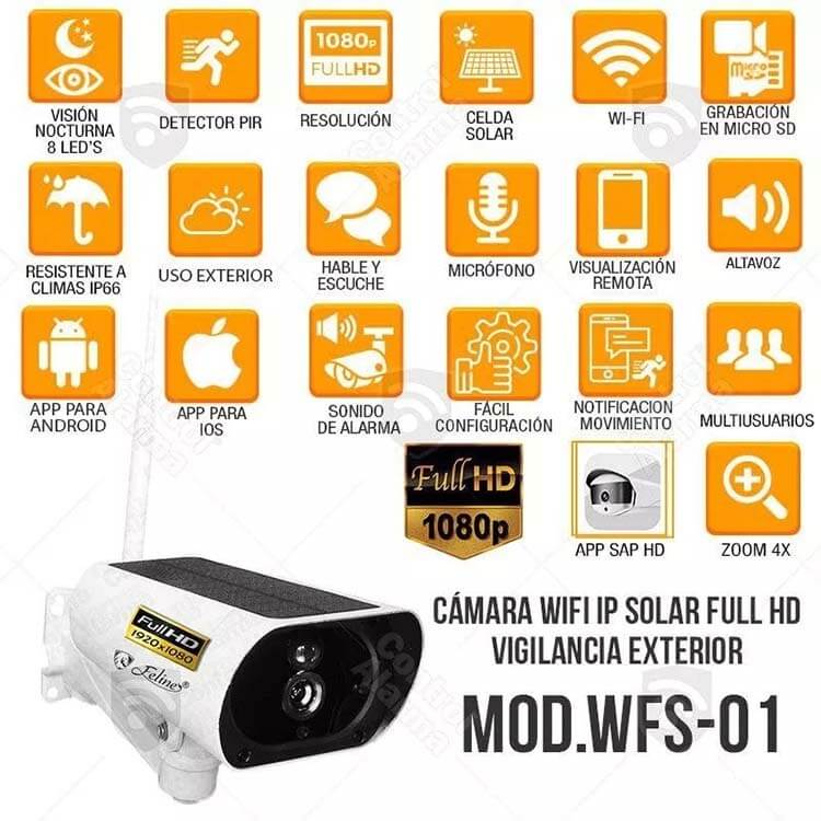 Camara Wifi Ip Carga Solar Exterior Full Hd Alerta Movimiento Vigilancia Seguridad Casa Negocio