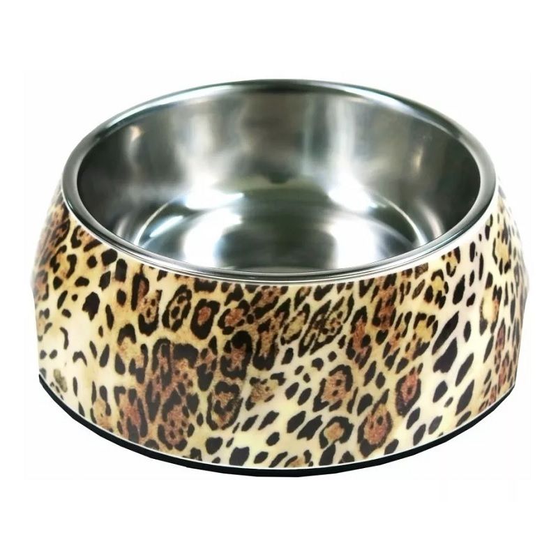 Plato-comedero Lujo Para Perro Mascota Pet75 Leopardo 350ml