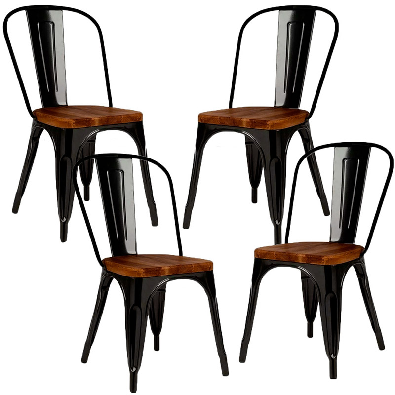 Silla Tolix Madera Kit 4 Sillas Comedor Vintage Industrial Acero Negro