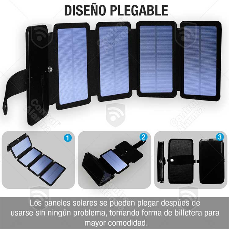 Cargador 4 Celdas Panel Solar Portatil Usb Adaptadores Lightning Carga 2 Dispositivos