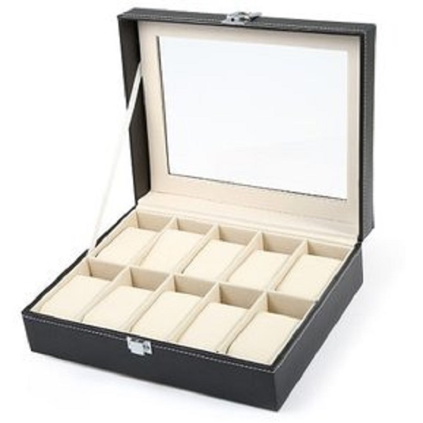 Estuche Para Relojes Caja Exhibidor Alajero Relojero Con Almohadillas Capacidad De 10 Piezas Color Negro