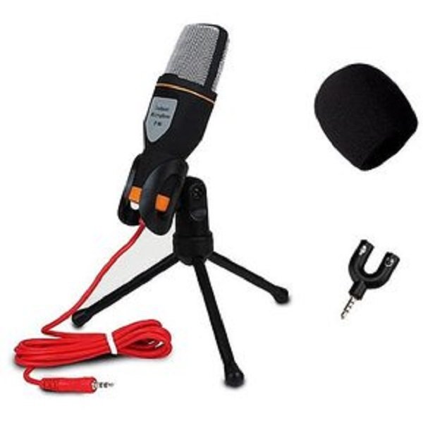 Microfono Condensador Con Divisor De Audio Y Filtro Antipop   Tripie  Color Negro