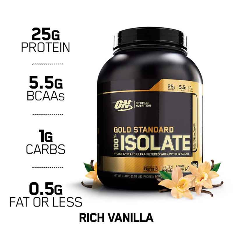PROTEINA ON GOLD STANDARD ISOLATE 5 LBS VAINILLA Y CILINDRO GRATIS DE 900MLS