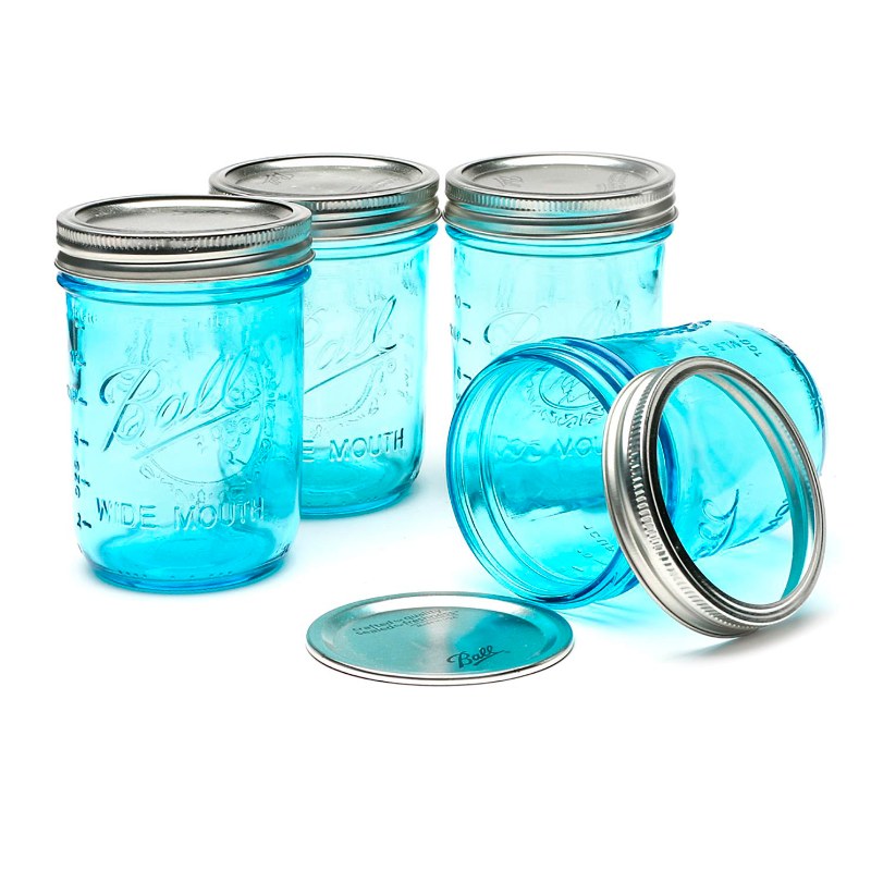 Frasco De Vidrio Con Tapa Elite Collection Azul Mason Jar 16oz Boca Ancha