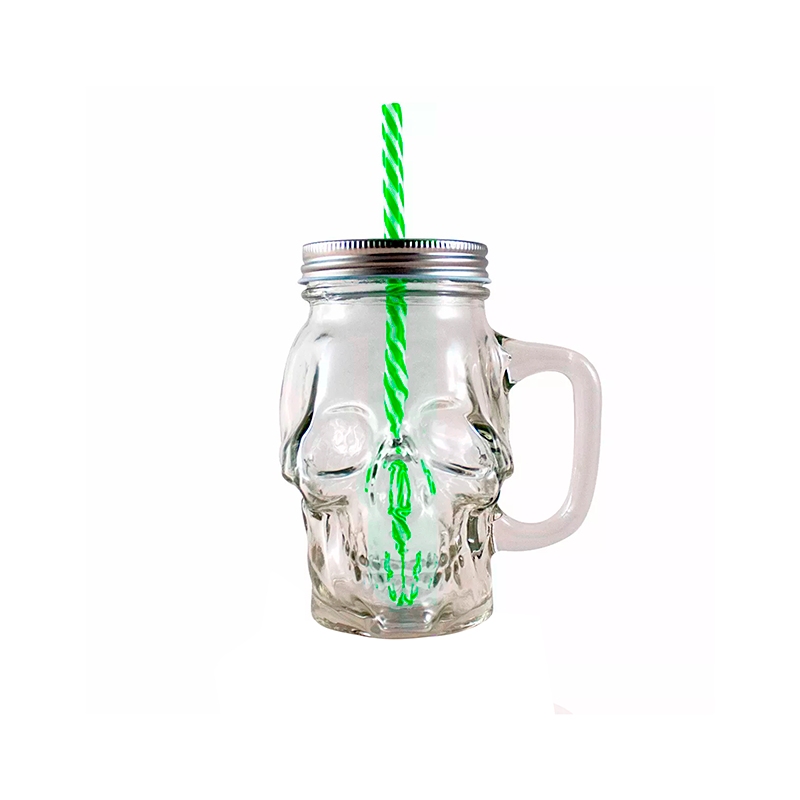 6pz Frascos Calavera con Tapa Y Popote Mason Jars Skull 16oz (473ml)