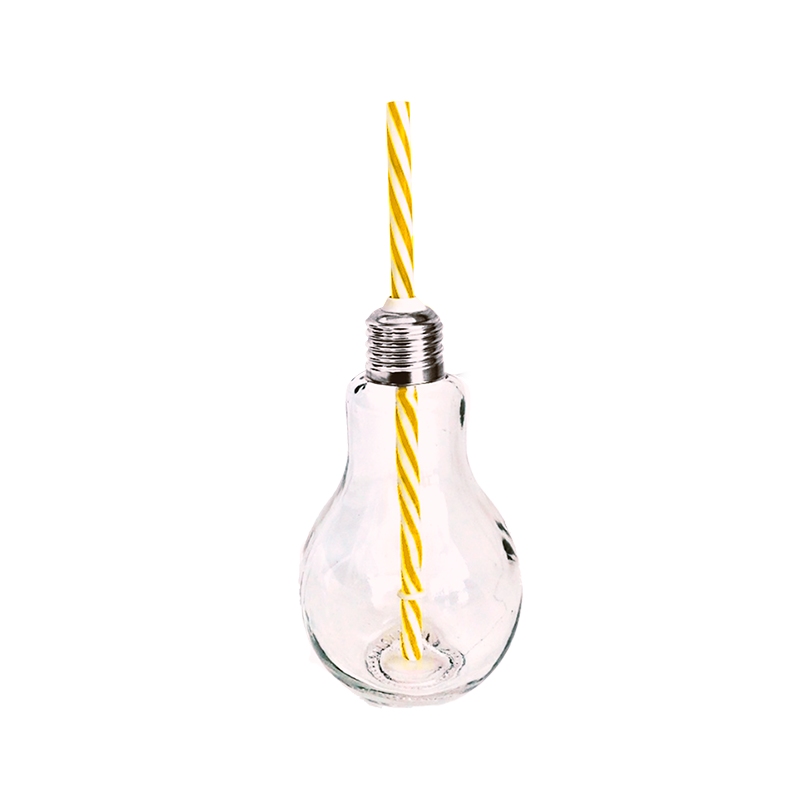 Frasco Foco Con Tapa Y Popote De Vidrio Transparente 16oz