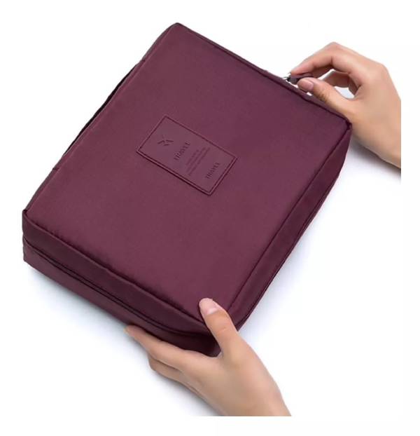 Organizador Viaje Neceser Bolsa Maleta Cosmeticos Mutiusos Color Vino