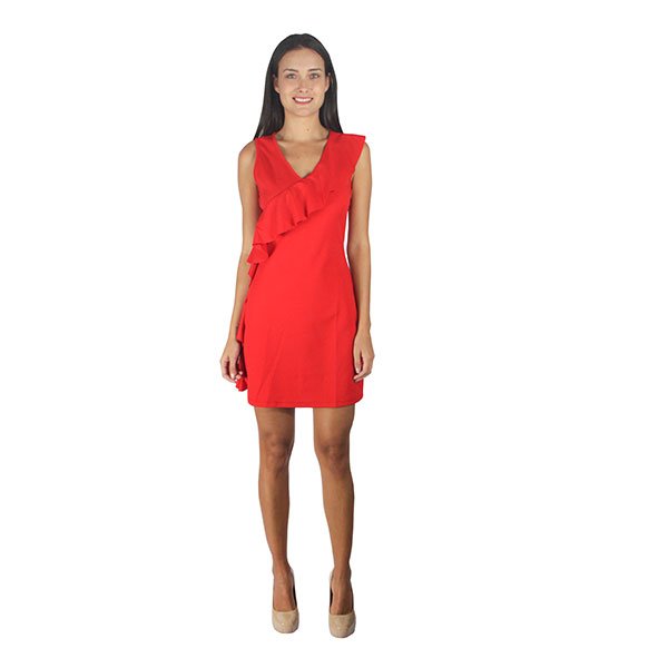 Incognita Vestido para Mujer Moda Formal Crepe Rojo Olan Verano Cómodo , 330367