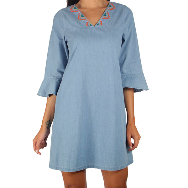 Incognita  Vestido Para Mujer Casual En Cambray Azul Bordado , 900016