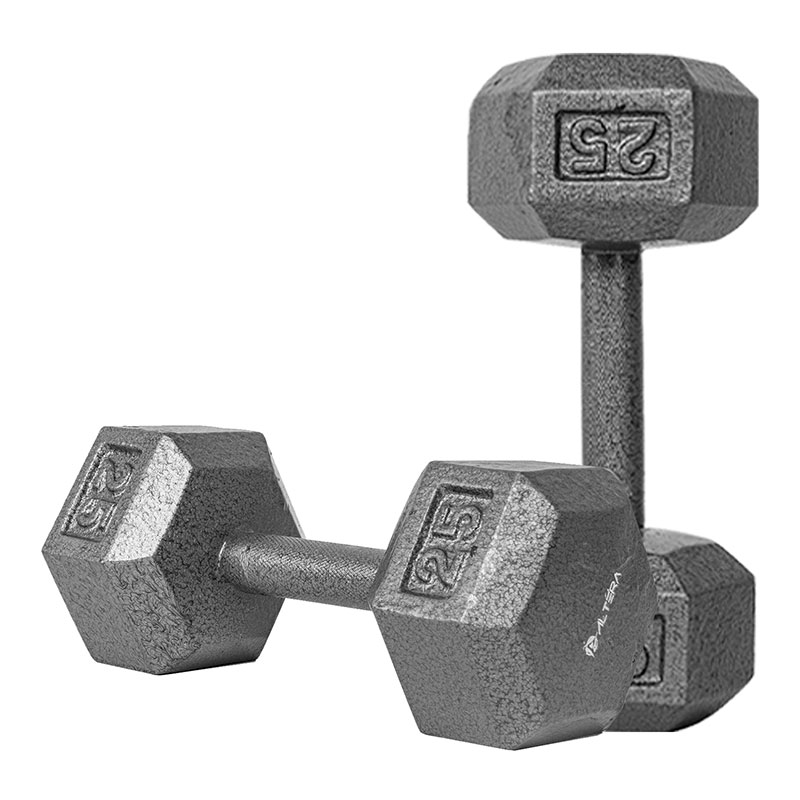 Mancuerna Hexagonal sin Forro Plateado 25 LB