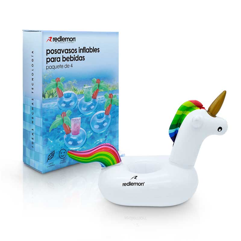 Redlemon Portavasos y Posavasos Inflable en Forma de Unicornio para Alberca (4 Pack) Redlemon