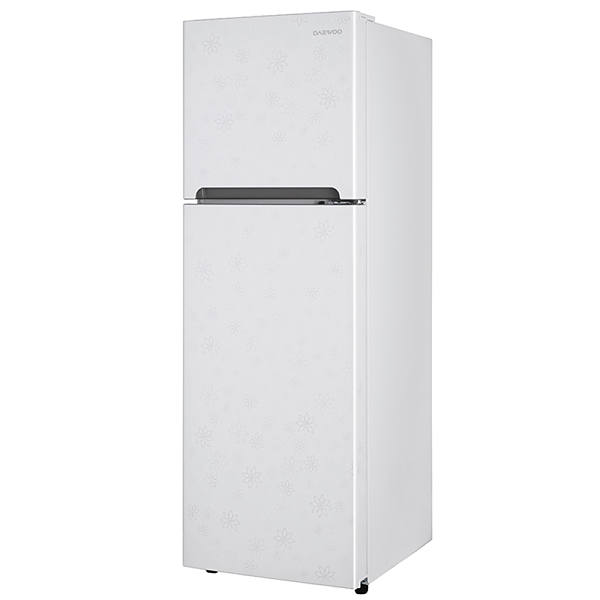 Refrigerador 9 pies Daewoo dos puertas color blanco con detalles de flores modelo DFR-25210GBN