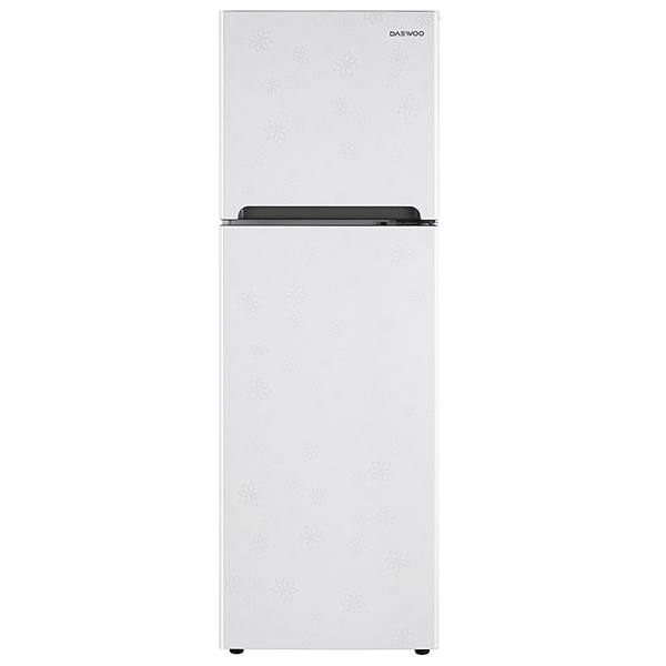 Refrigerador 9 pies Daewoo dos puertas color blanco con detalles de flores modelo DFR-25210GBN