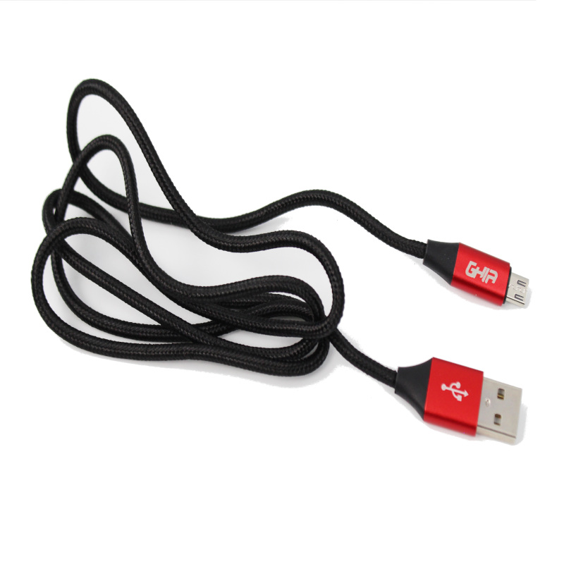 Cable Micro USB GHIA - 1Mt - USB 2.1 - Cargador y Transferencia de Datos - Rojo/Negro