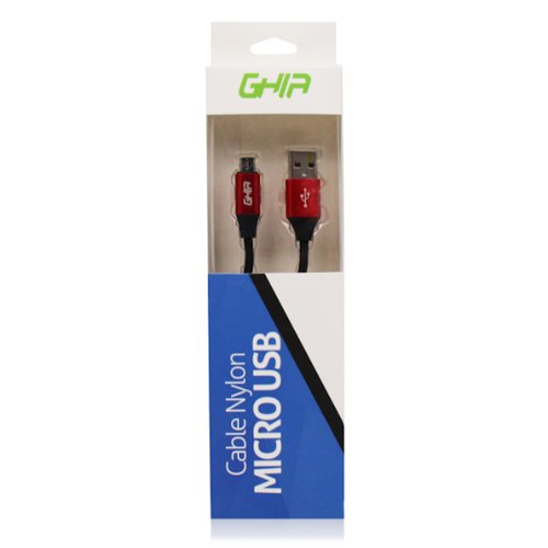 Cable Micro USB GHIA - 1Mt - USB 2.1 - Cargador y Transferencia de Datos - Rojo/Negro