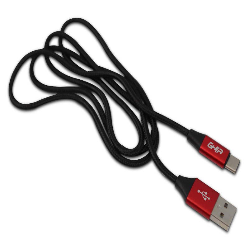 Cable Tipo C GHIA - 1M - USB 2.1 - Cargador y Transferencia de Datos - Negro/Rojo