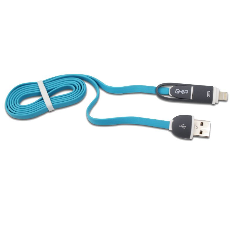 Cable 2 en 1 - Micro USB a Lightning GHIA -1 M - USB 2.1 - Azul/Gris