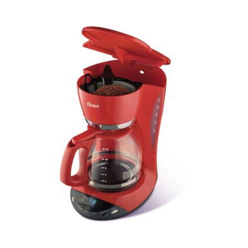 Cafetera 12 Tazas Programable Jarra De Vidrio Roja/Negro Oster
