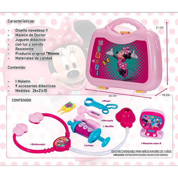 MALETIN DOCTOR INFANTIL,DIDACTICO, INTERACTIVO MINNIE DISNEY LUZ Y SONIDO