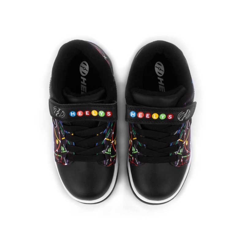 Tenis Patín Para Niña Heelys Negro con Estampado de Lineas de Color Con Dos Ruedas Desmontables