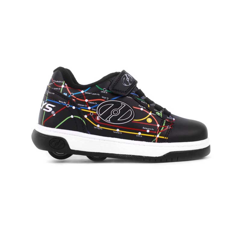 Tenis Patín Para Niña Heelys Negro con Estampado de Lineas de Color Con Dos Ruedas Desmontables