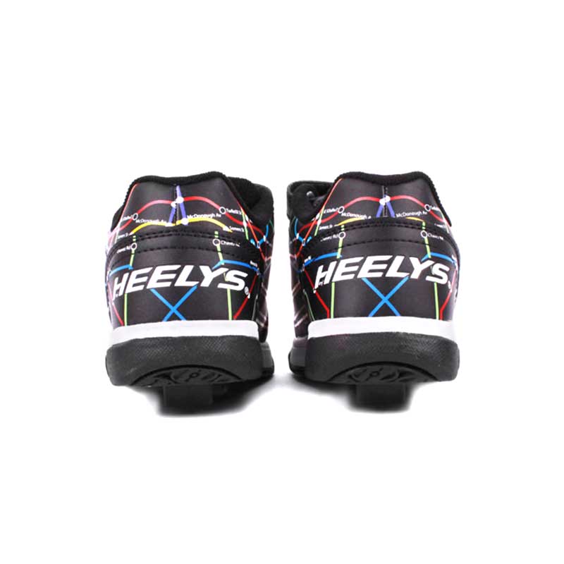 Tenis Patín Para Niña Heelys Negro con Estampado de Lineas de Color Con Dos Ruedas Desmontables