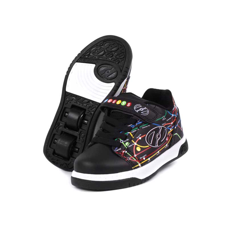 Tenis Patín Para Niña Heelys Negro con Estampado de Lineas de Color Con Dos Ruedas Desmontables