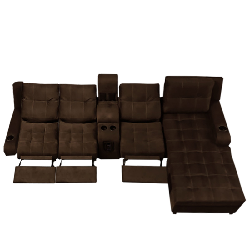 Sala Toronto c/ 3 reclinables, sistema de audio y chaise derecho, Tela Elefante Chocolate // ENTREGA A CDMX Y ZONA METROPOLITANA.