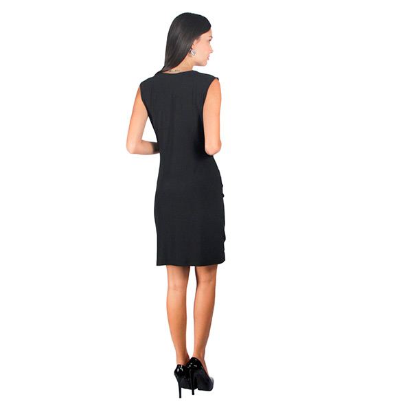 Incognita Vestido Mujer Formal Pedrería Hombros Plisados Negro , 330393