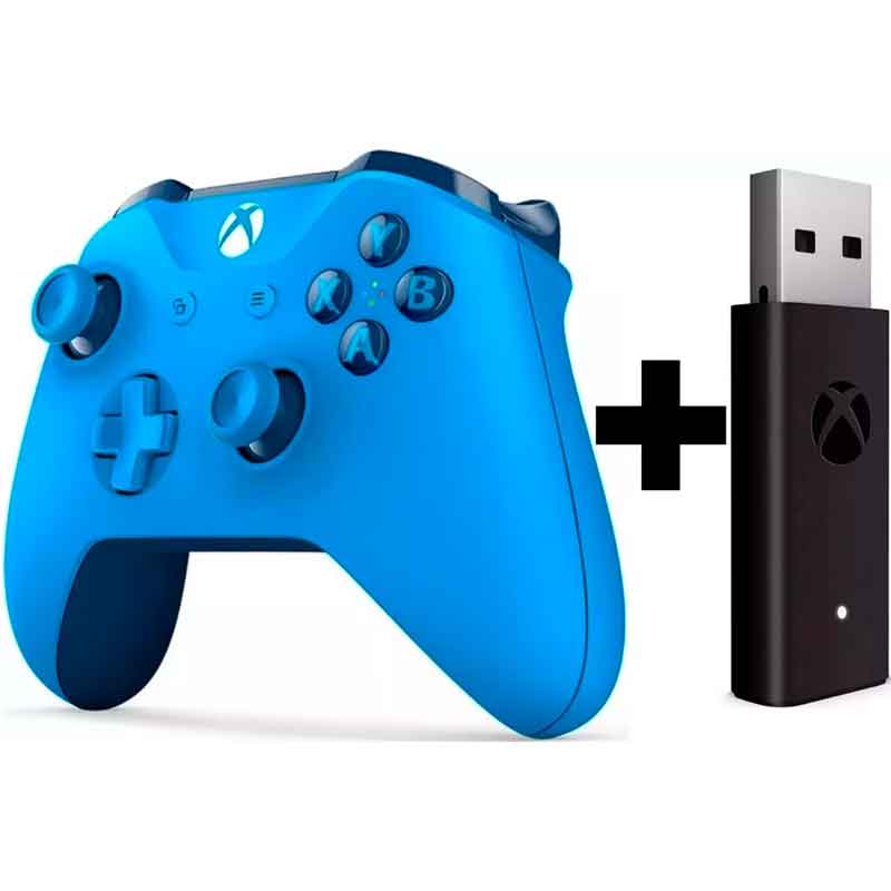 Control Xbox One Azul + Adaptador Inalambrico PC 