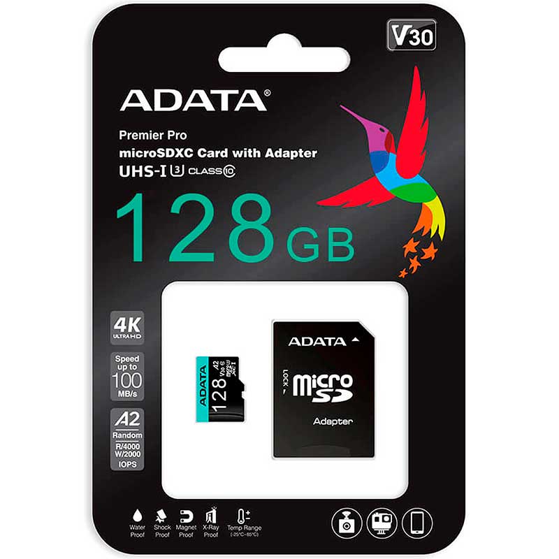 Memoria Micro SDXC 128GB ADATA Premier PRO Clase 10 Juegos A2 Video 4K V30 AUSDX128GUI3V30SA2-R