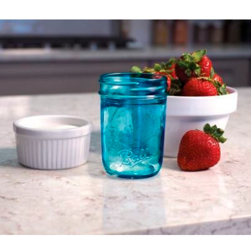 Frasco De Vidrio Con Tapa Mason Jars Collection Elite Boca Regular Azul 8oz. 12 Piezas.