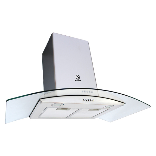 Combo campana de cocina con cristal curvo y parrilla empotrable a gas SUPRA PAVIA CC-90 Y 5Q-EA de 90 cm con cubierta de acero inoxidable