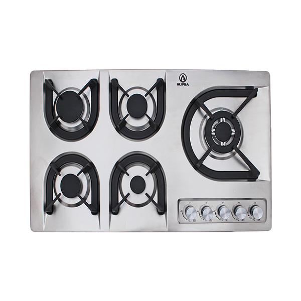 Combo campana de cocina con cristal curvo y parrilla empotrable a gas SUPRA PAVIA CC-90 Y 5Q-EA de 90 cm con cubierta de acero inoxidable