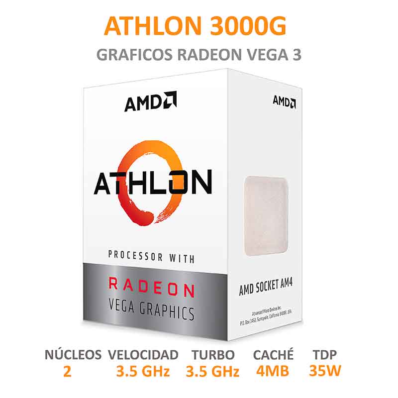 Procesador AMD ATHLON 3000G 3.5GHz Dual Core AM4 YD3000C6FHBOX 