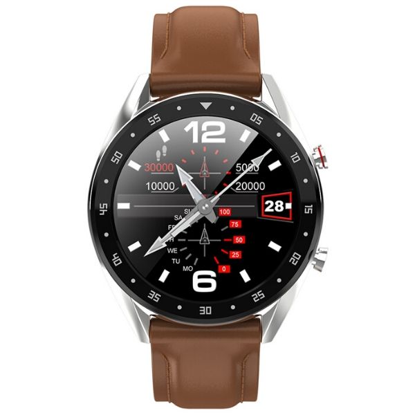 Binden Smartwatch L7 Elegante Pantalla Táctil Redonda Ip68 Cuero Café