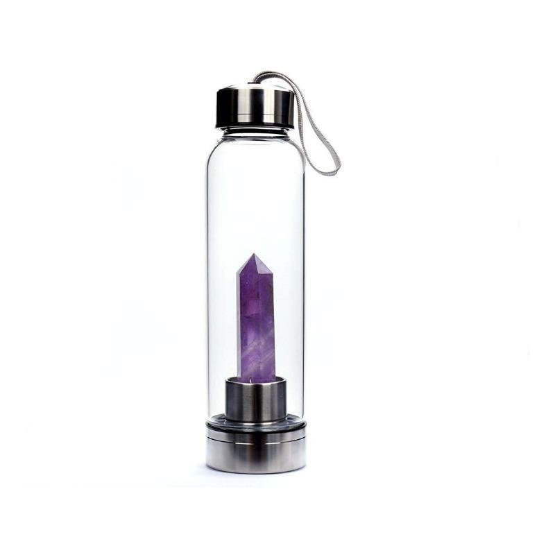 Botella Cristal Acero Agua Prisma Cuarzo Transparente