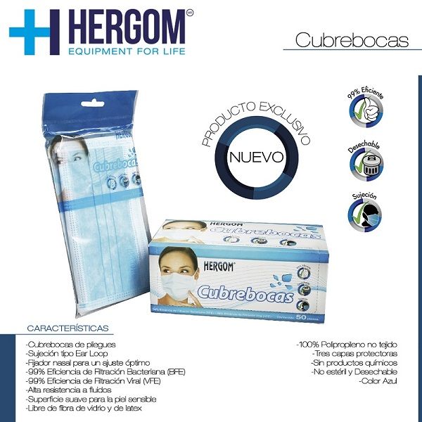 Caja Paquete 10 Cubrebocas Médico Hergom