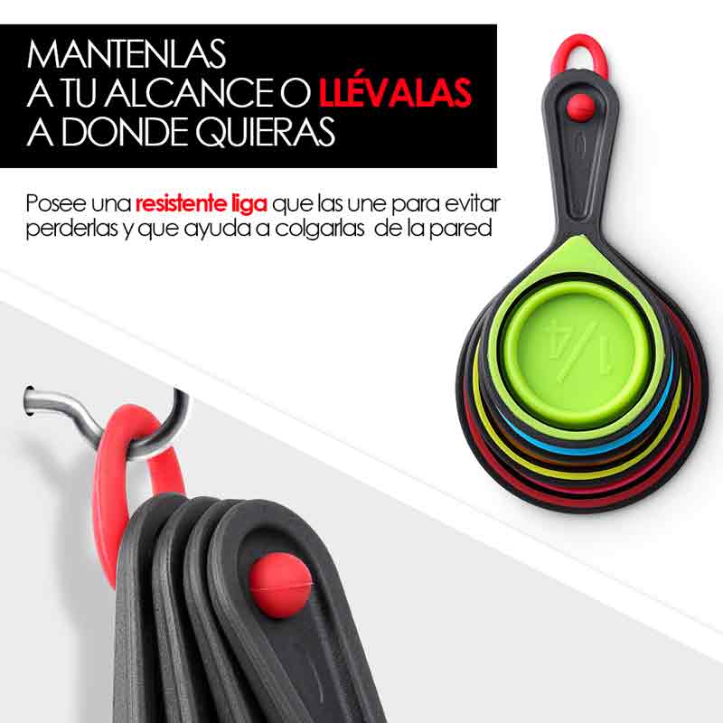 Tazas Medidoras Plegables Cocina Repostería 4 piezas Redlemon.
