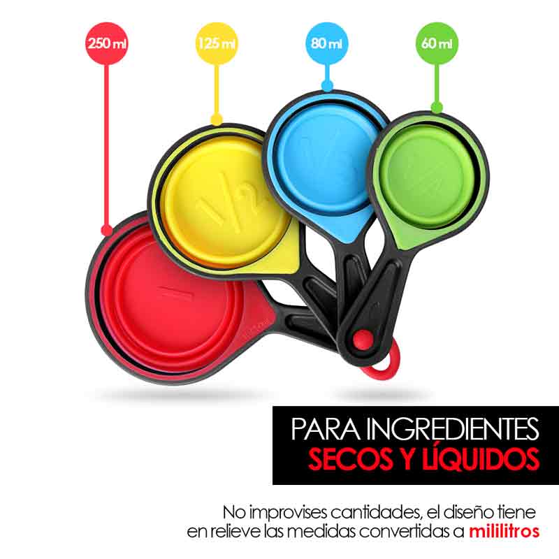 Tazas Medidoras Plegables Cocina Repostería 4 piezas Redlemon.