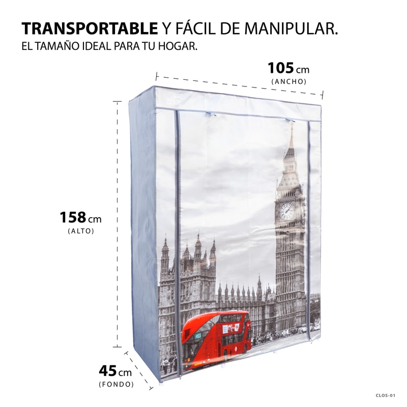 Closet Armario Ropero Armable Portátil De Tela Ecológica Ligero Fác