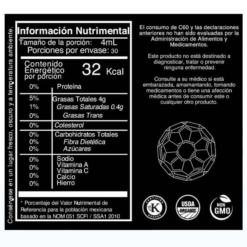 Carbono 60 Aceite Oliva Orgánico 120ml C60 99.98% (3pz)