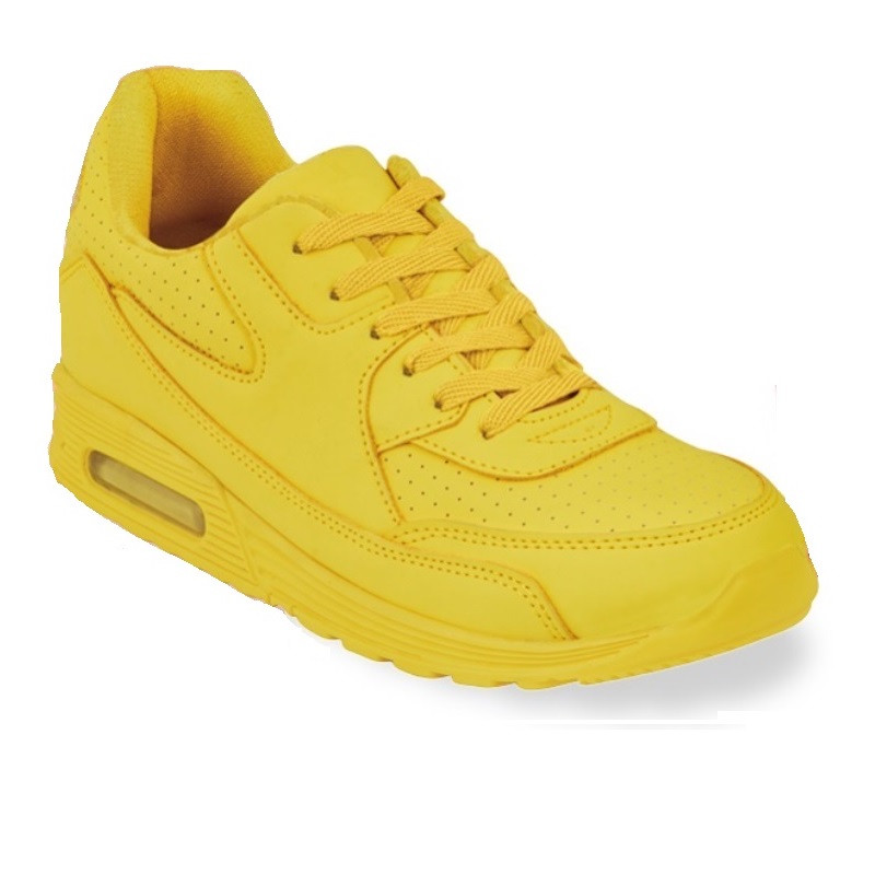Tenis Sneakers Dama Mujer Tipo Piel Amarillo Moda Comodo