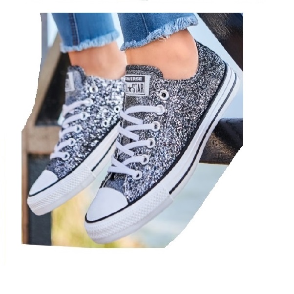 Tenis Converse Original Dama Mujer Sneakers Casual Gliter Plateado Choclo