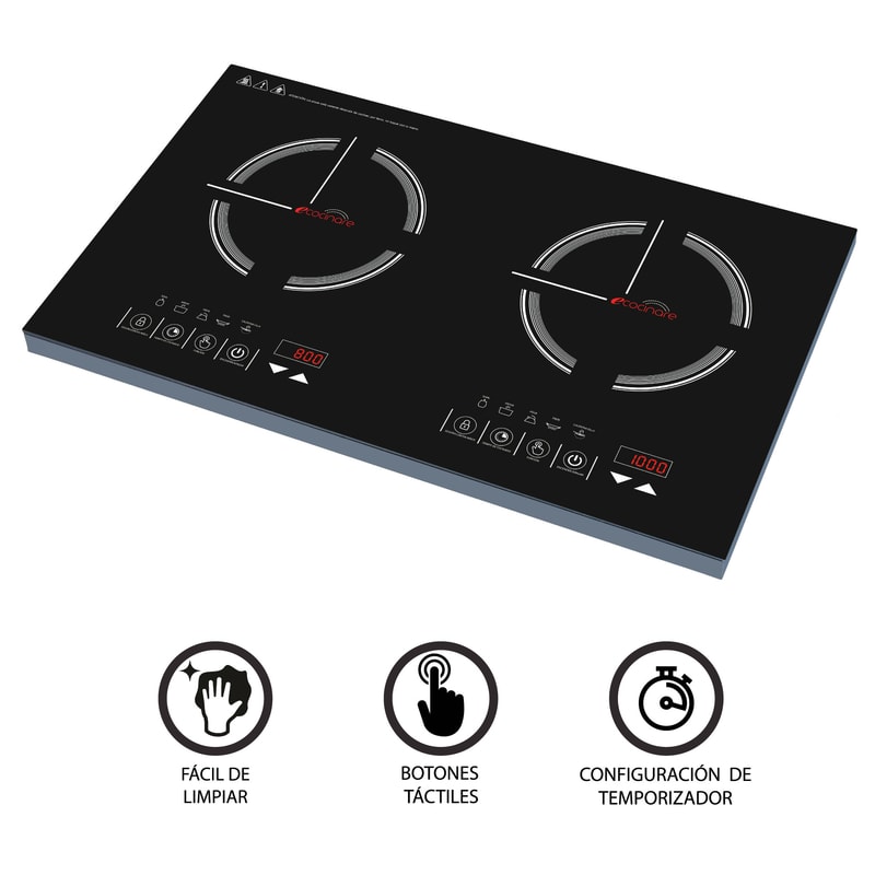 Parrilla de Inducción Magnética Dos Quemadores Touch Con Sartenes Antiadherentes Flavor Pan de Regalo