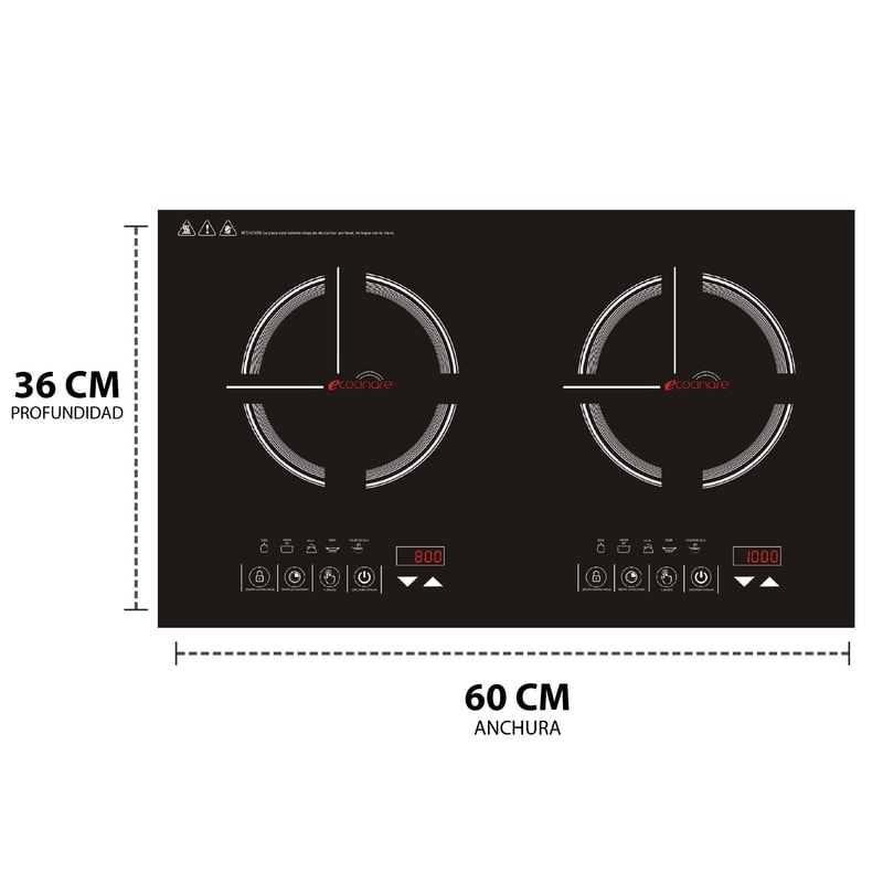 Parrilla de Inducción Magnética Dos Quemadores Touch Con Sartenes Antiadherentes Flavor Pan de Regalo