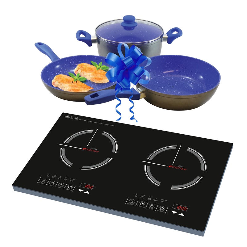 Parrilla de Inducción Magnética Dos Quemadores Touch Con Sartenes Antiadherentes Flavor Pan de Regalo