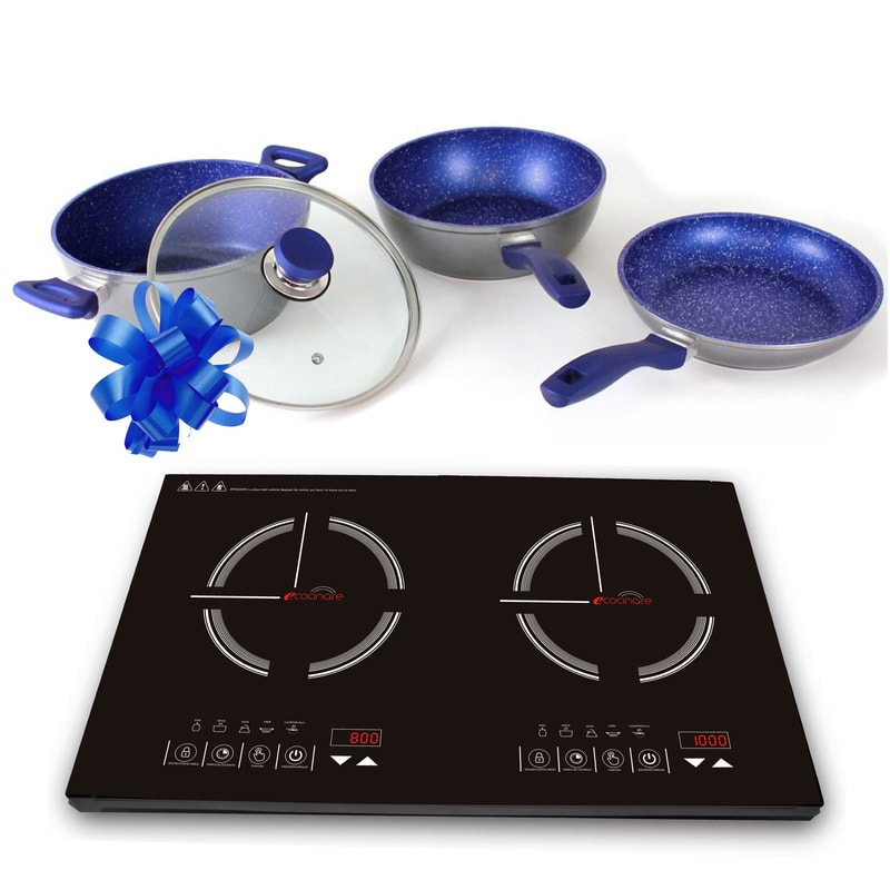 Parrilla de Inducción Magnética Dos Quemadores Touch Con Sartenes Antiadherentes Flavor Pan de Regalo