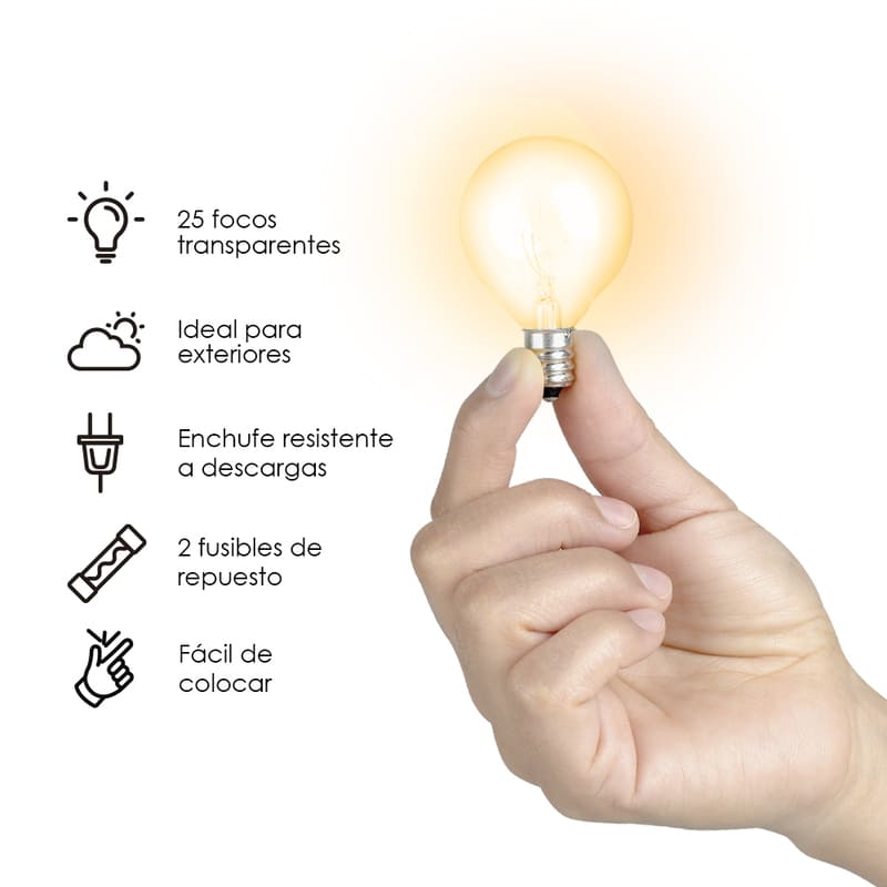 Redlemon Focos para Exteriores tipo Vintage (Serie de 25 Unidades con Cable), Luz Cálida, Ideales para Decoración de Terrazas, Roof Garden, Jardines, Restaurantes y Tiendas. 7.5 Metros de Longitud